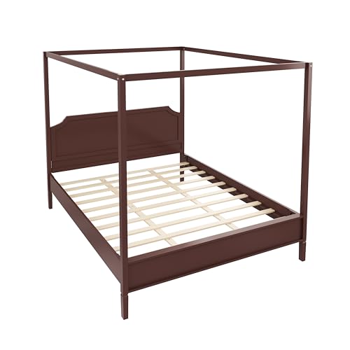 Queen Size Canopy Bed with Headboard and Support Legs, Walnut, view 7