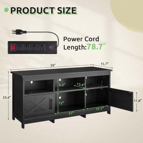 Farmhouse TV Stand for TVs up to 65 Inches for Living Room, Black, view 4
