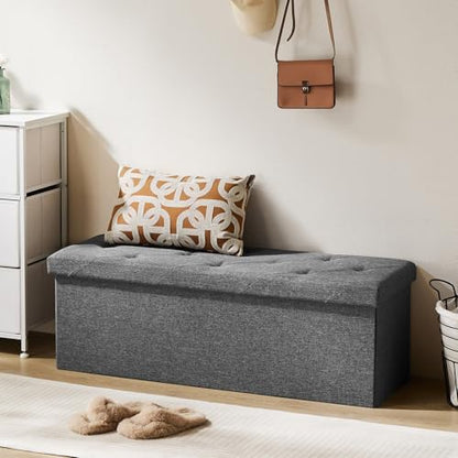 43 Inch Folding Storage Ottoman Bench, Large Hidden Storage Chest with Thicker Foam Padded Seat, End of Bed Foot Rest Stool for Bedroom Living Room Entryway, Load 660 lbs, Grey