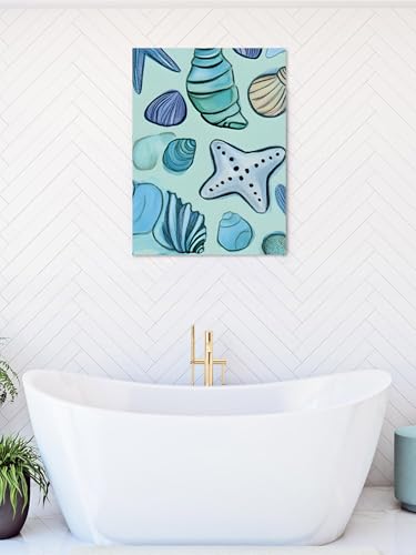 NuYeBiofx Ocean Shell Conch Cartoon Style Canvas Wall Art Prints,40"x28" Framed Picture Artwork Blue Printed Canvas Oil Painting for Living Room Bedroom Office,Ready to Hang