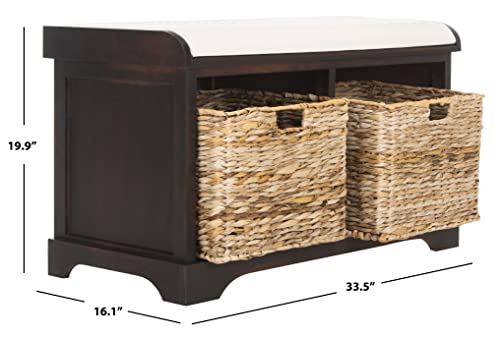 SAFAVIEH Furniture - Freddy 2-Basket Storage Bench - Brown - Solid Wood - Coastal Basket Storage Design - Ideal for Entryway, Living Room, Hallway, 18" Seat Height - Fully Assembled (AMH5736A)