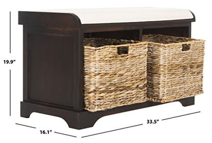 SAFAVIEH Furniture - Freddy 2-Basket Storage Bench - Brown - Solid Wood - Coastal Basket Storage Design - Ideal for Entryway, Living Room, Hallway, 18" Seat Height - Fully Assembled (AMH5736A)