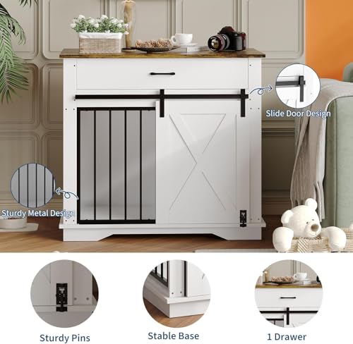 38" Dog Crate Furniture, Wooden Dog Furniture with Sliding Door and Drawer, view 6