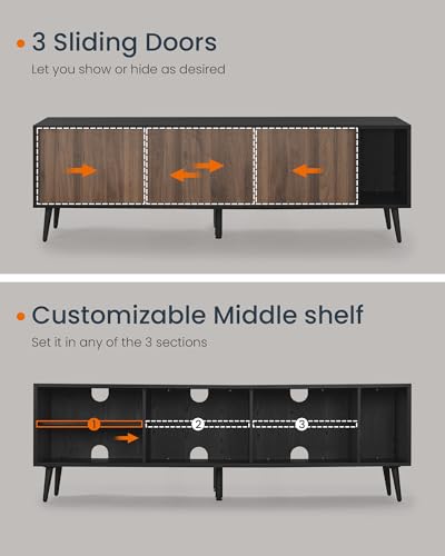TV Stand, Superfast Toolless Assembly, TV Cabinet for TVs up to 72 Inches, Entertainment Center with Storage, Media Console Table, Living Room, Natural Walnut and Ebony Black ULTV533B01