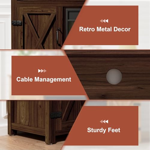Farmhouse Fireplace TV Stand for TVs Up to 65 Inch Highboy Entertainment Center, view 7