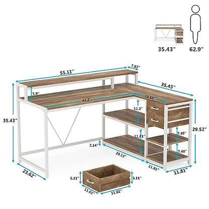 Tribesigns L Shaped Desk with Drawers and Monitor Stand, view 3