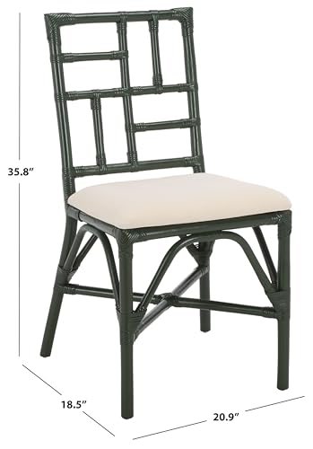 SAFAVIEH Furniture - Christine Set of 2 Dining Chairs - White & Forest Green - Upholstered Rattan Seating - Fully Assembled - Ideal for Dining Room, Kitchen, 17.3" Seat Height (ACH6507E-SET2)