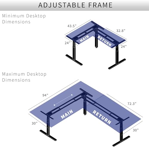 Black Electric Corner 3 Leg Standing Desk Frame, DESK-V130EB, view 8