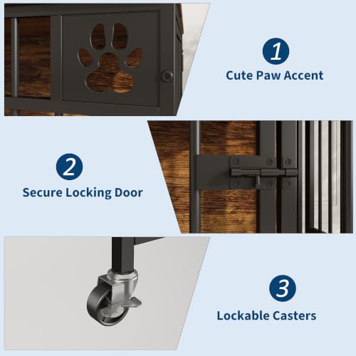 Dog Crate Furniture, 41" Indoor Dog Kennel with Triple Doors, Brown, view 7