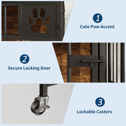 Dog Crate Furniture, 41" Indoor Dog Kennel with Triple Doors, Brown, view 7