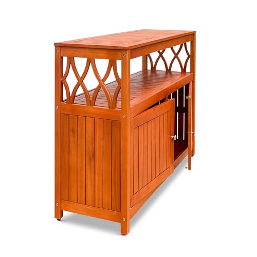 Outdoor Living Longs Peak Eucalyptus Wood Sideboard Table, Outdoor Buffet Cabinet with Storage, Natural Oil Weather-Resistant Finish