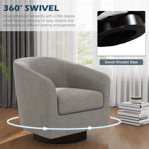 Swivel Accent Chair, Fabric Upholstered Barrel Club Chair, Khaki | Modern Round Armchair | Comfy Reading Seat with Removable Cushion | For Living Room, Bedroom, Office