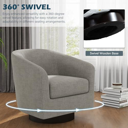Swivel Accent Chair, Fabric Upholstered Barrel Club Chair, Khaki | Modern Round Armchair | Comfy Reading Seat with Removable Cushion | For Living Room, Bedroom, Office