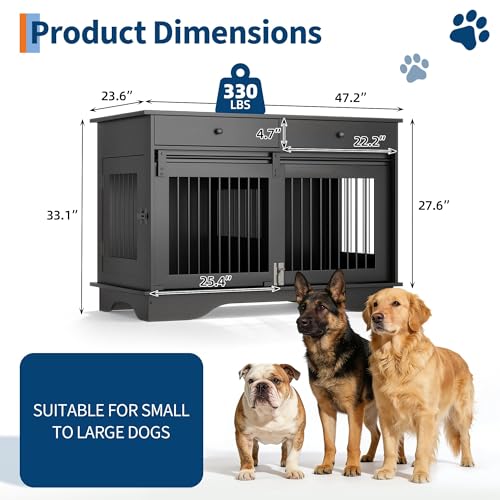 47" Large Dog Crate Furniture, Wooden Dog Kennel End Table, view 3