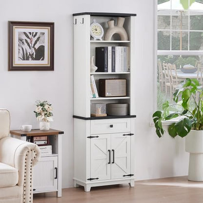 72in Tall Bookshelf 7 Tier Bookcase with Drawer and Barn Doors and Adjustable, view 5