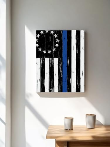 NuYeBiofx Independence Day American Flag Canvas Wall Art Prints,48"x32" Framed Picture Artwork Retro Blue Black Stripes Printed Canvas Oil Painting for Living Room Bedroom Office,Ready to Hang