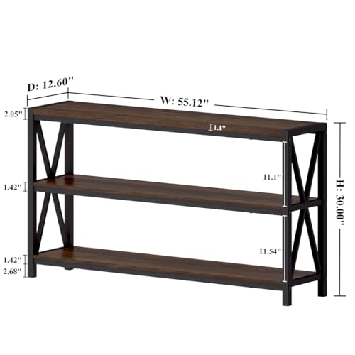 Console Table for Entryway, Modern Entry Table with 3 Tier Shelves, Couch Tables Behind Sofa for Living Room (55 Inch, Dark Walnut)