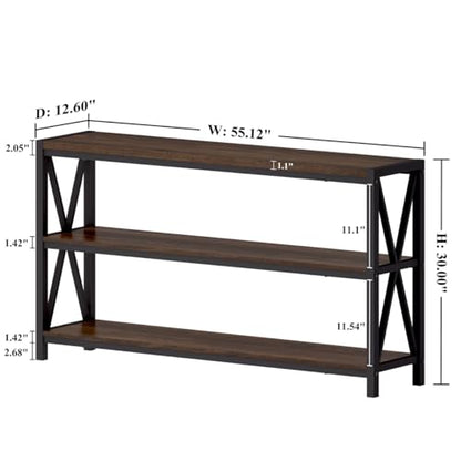 Console Table for Entryway, Modern Entry Table with 3 Tier Shelves, Couch Tables Behind Sofa for Living Room (55 Inch, Dark Walnut)