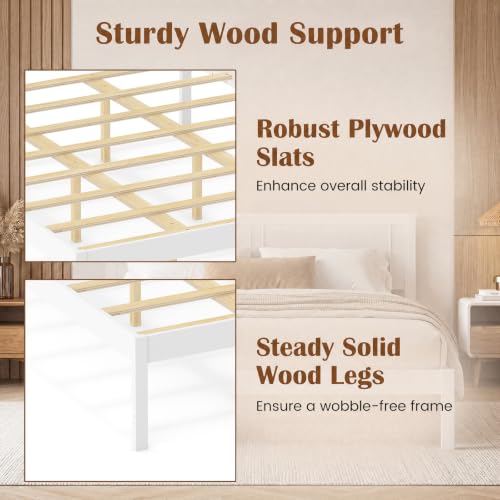 Queen Size Bed Frame, Farmhouse Wooden Platform Bed with Headboard, view 6