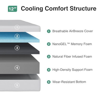 King Size Mattress, 12 Inch King Size Gel Memory Foam Mattress, view 3