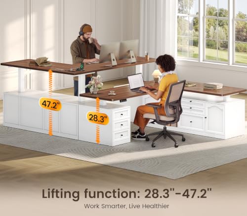 Farmhouse L Shaped Executive Electric Standing Desk with 6 Drawers, view 4
