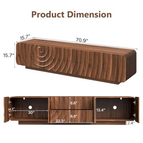 71" Mid Century Modern TV Stand, Walnut Entertainment Center, view 4