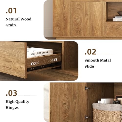 Farmhouse TV Stands for Living Room 78.7-Inch, Natural Oak Brown, view 6