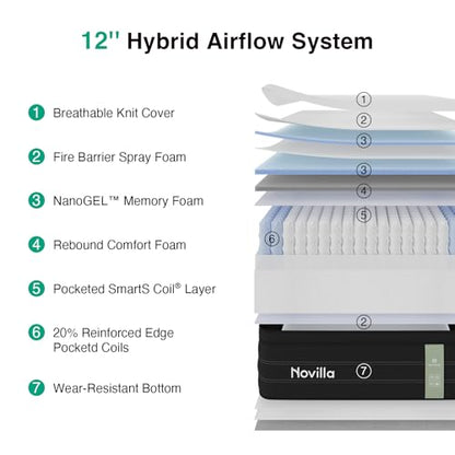 Full Mattress 12 Inch, Cooling Hybrid Mattress with Upgraded Coils, view 3