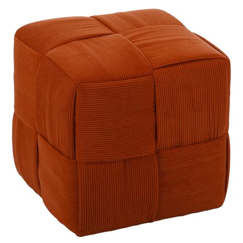 Square Footstool, Modern Upholstered Small Ottoman Cute Make up Stool for Foot Rest with Wood Frame for Living Room Bedroom, Orange Corduroy.