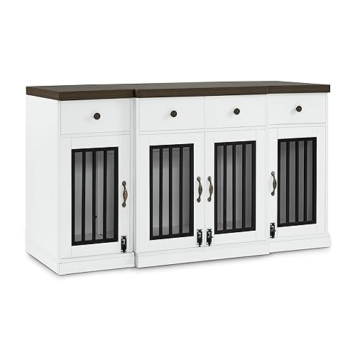 55.5" Wooden Dog Crate Furniture with 4 Drawers 1872 White and Brown, view 2