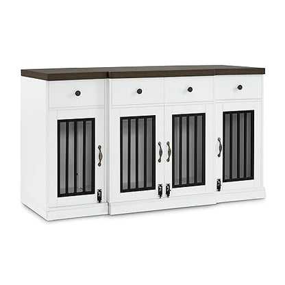 55.5" Wooden Dog Crate Furniture with 4 Drawers 1872 White and Brown, view 2