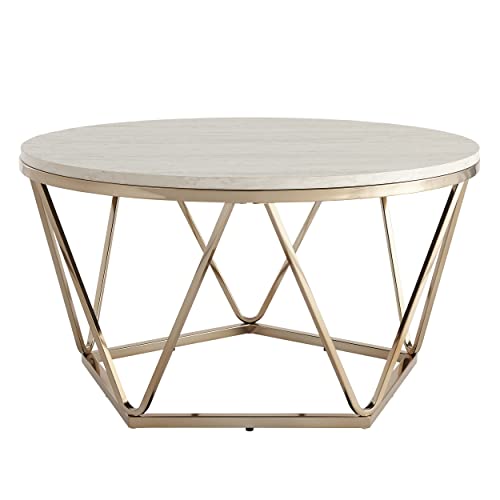 Luna Faux Stone Round Coffee Table, Champagne