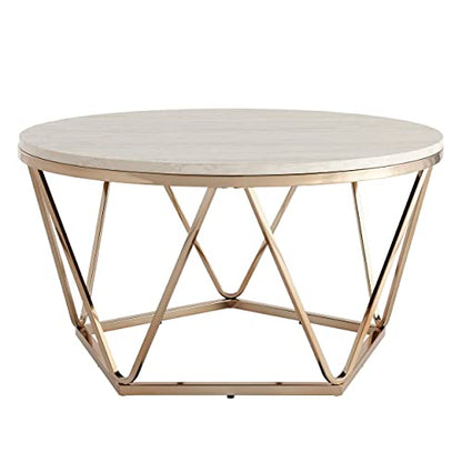 Luna Faux Stone Round Coffee Table, Champagne