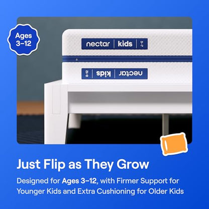 Nectar Kids Twin Mattress 8” - 2-Sided Design for Growing Children Ages 3-12+ - Pressure Relieving Memory Foam - Fiberglass Free Mattress in a Box