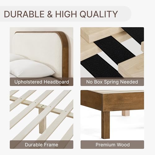 Wood Bed Frame with Upholstered Headboard, view 6