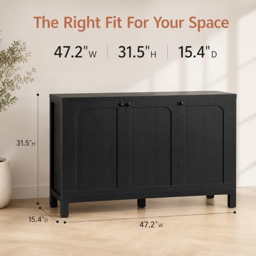 47" Black Sideboard Buffet Cabinet with Storage Modern Credenza with Doors, view 3