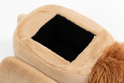 Lion Ottoman with Storage for Kids – Plush Animal Footstool for Nursery, Playroom, Living Room or Bedroom – Toy Organizer and Footrest – Cute Toddler Furniture with Wooden Legs