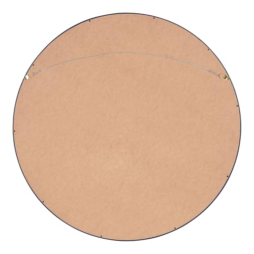 Travis Round Wood Wall Mirror, 25.6" Diameter, Navy Blue, Modern Wall Décor Accent