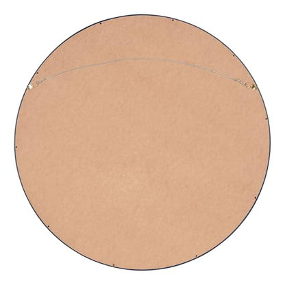 Travis Round Wood Wall Mirror, 25.6" Diameter, Navy Blue, Modern Wall Décor Accent