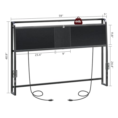 Headboard Queen Size with 2 Power Strips and Flip Door Storage, view 3