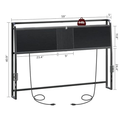 Headboard Queen Size with 2 Power Strips and Flip Door Storage, view 3