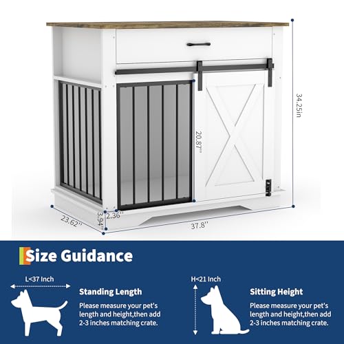38" Farmhouse Dog Crate Furniture with Sliding Barn Door, view 3