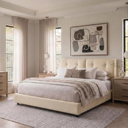 Bed Frame Queen Size, Boucle Upholstered Bed Frame with Headboard, view 8