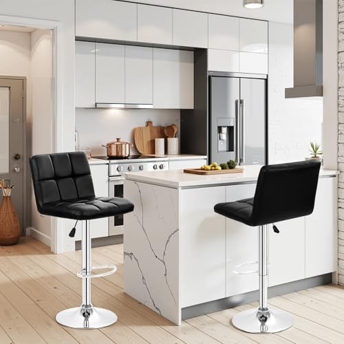 | Bar Stools with Backrest | Black, Set of 2 | PU Leather, view 3