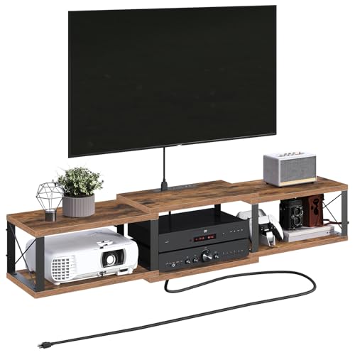 43.7" Floating TV Stand with Power Outlet, Modern Media TV Shelf, view 4