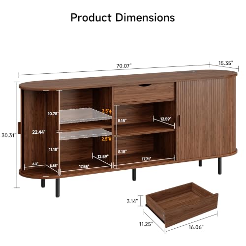 70" Sideboard Buffet Cabinet with Drawer&Adjustable Storage Shelves, view 3