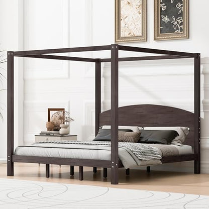 Wood Canopy Bed Frame King, with Headboard and 8 Support Legs, view 2