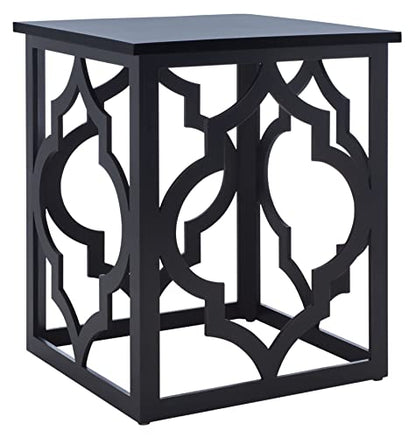 SAFAVIEH Home Collection – Milo Black Trellis End Table, Quatrefoil Open Frame Accent Table, Fully Assembled (AMH1508E)