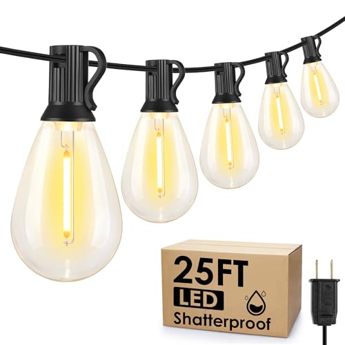 25FT LED Outdoor String Lights, 10+1 Edison S11 Dimmable Bulb Waterproof Patio Lights, Connectable Outside Hanging Strand for Backyard Garden