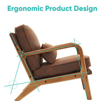 Lounge Accent Chair, Mid Century Modern Chair, Arm Chair, Wood Frame Armchair for Living Room, Bedroom (Coffee Brown, Bronzing Cloth)